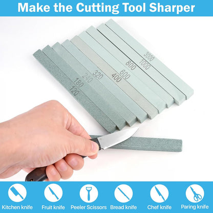 20 Pcs Sharpening Stone Set,Grit 80# 120# 180# 240# 320# 400# 600# 800# 1000# 3000# Rectangular Shaped Silicon Carbide Honing Whetstone for Scissor,Knife,Metal, Moldels-150 x12 x 12mm