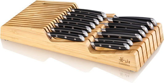 Cangshan ALPS Series 502827 German Steel Forged 15-Piece In-Drawer Knife Set with Bamboo Tray, (White)