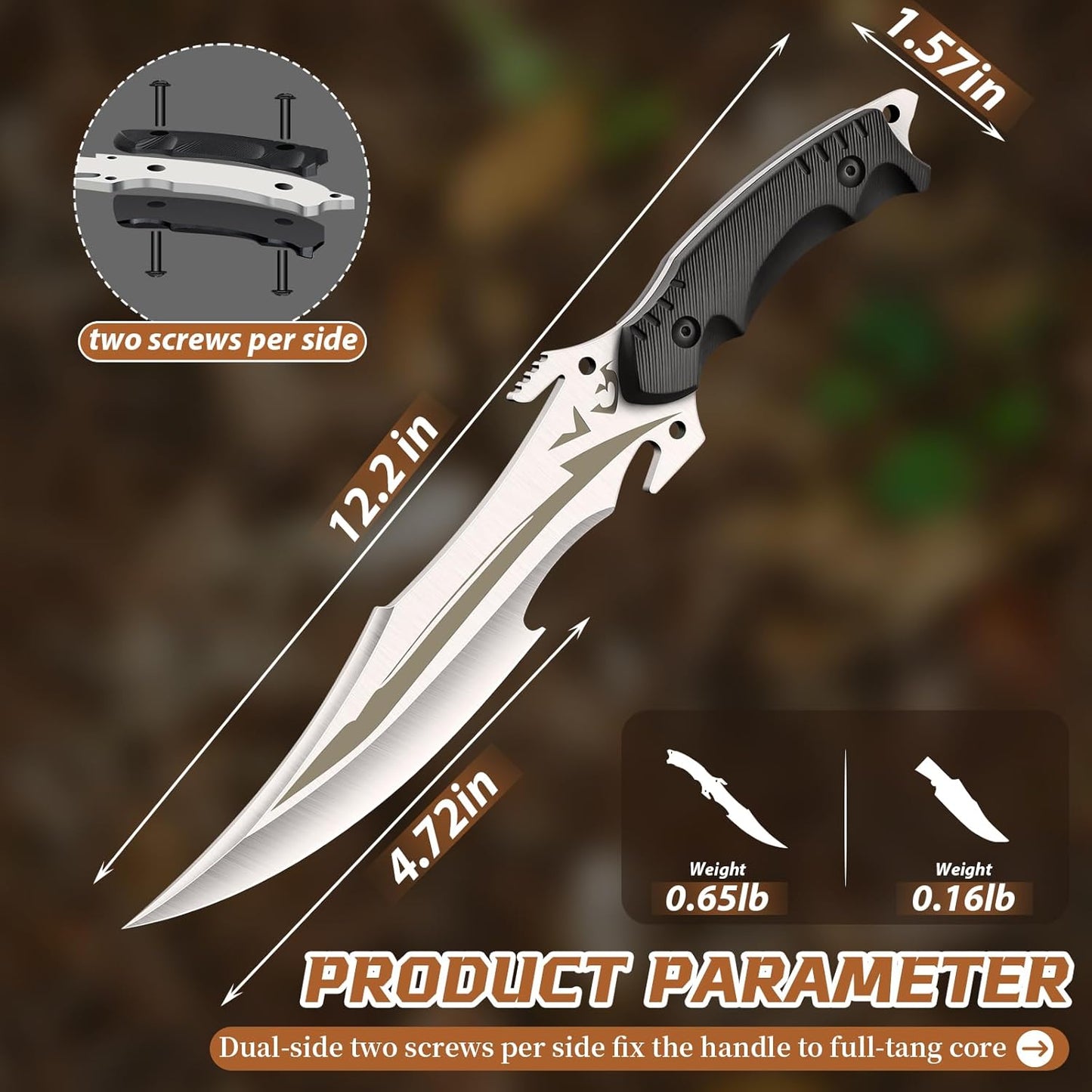 Purple Dragon Camping Fixed Blade Knife with Sheath,6 Inch Outdoor Knife Full Tang 440C Steel Bushcraft Knives with Redwood Handle-Outdoor Gear Christmas Gift for Men and Women Black