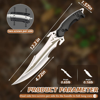 Purple Dragon Camping Fixed Blade Knife with Sheath,6 Inch Outdoor Knife Full Tang 440C Steel Bushcraft Knives with Redwood Handle-Outdoor Gear Christmas Gift for Men and Women Black