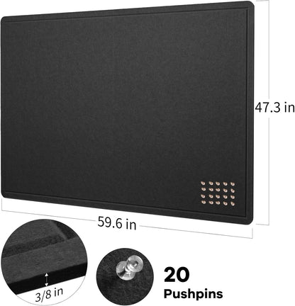 Lightomorrow Bulletin Board, 36 x 24 inches Felt Board - Decorative Pin Board, Cork Board Alternative for Wall, 3' x 2' Foldable Self-Adhesive Vision Board Prayer Board with 20 Pushpins - Black