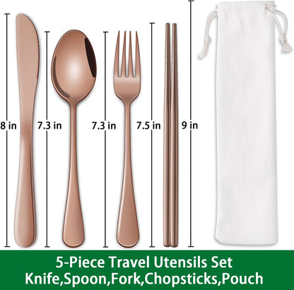 Rainbow Working Lunch Silveware Set,Reusable Travel Utensils Set With Case Includes Stainless Steel Chopsticks Knife Spoon And Fork,Camping Picnic Essentials