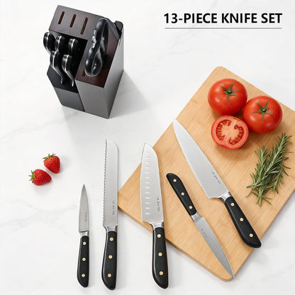 14-Piece Kitchen Knife Set with Detachable Block, High Carbon Stainless Steel Dishwasher Safe Knives, Includes Chef, Santoku, Bread, Steak Knives for Home Kitchen,White