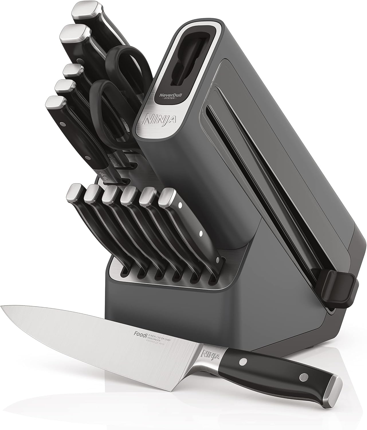 Ninja K32017 Foodi NeverDull Premium Knife System, 17 Piece Knife Block Set with Built-in Sharpener, German Stainless Steel Knives, Black