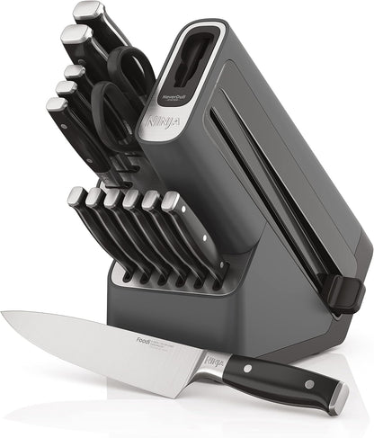 Ninja K32017 Foodi NeverDull Premium Knife System, 17 Piece Knife Block Set with Built-in Sharpener, German Stainless Steel Knives, Black