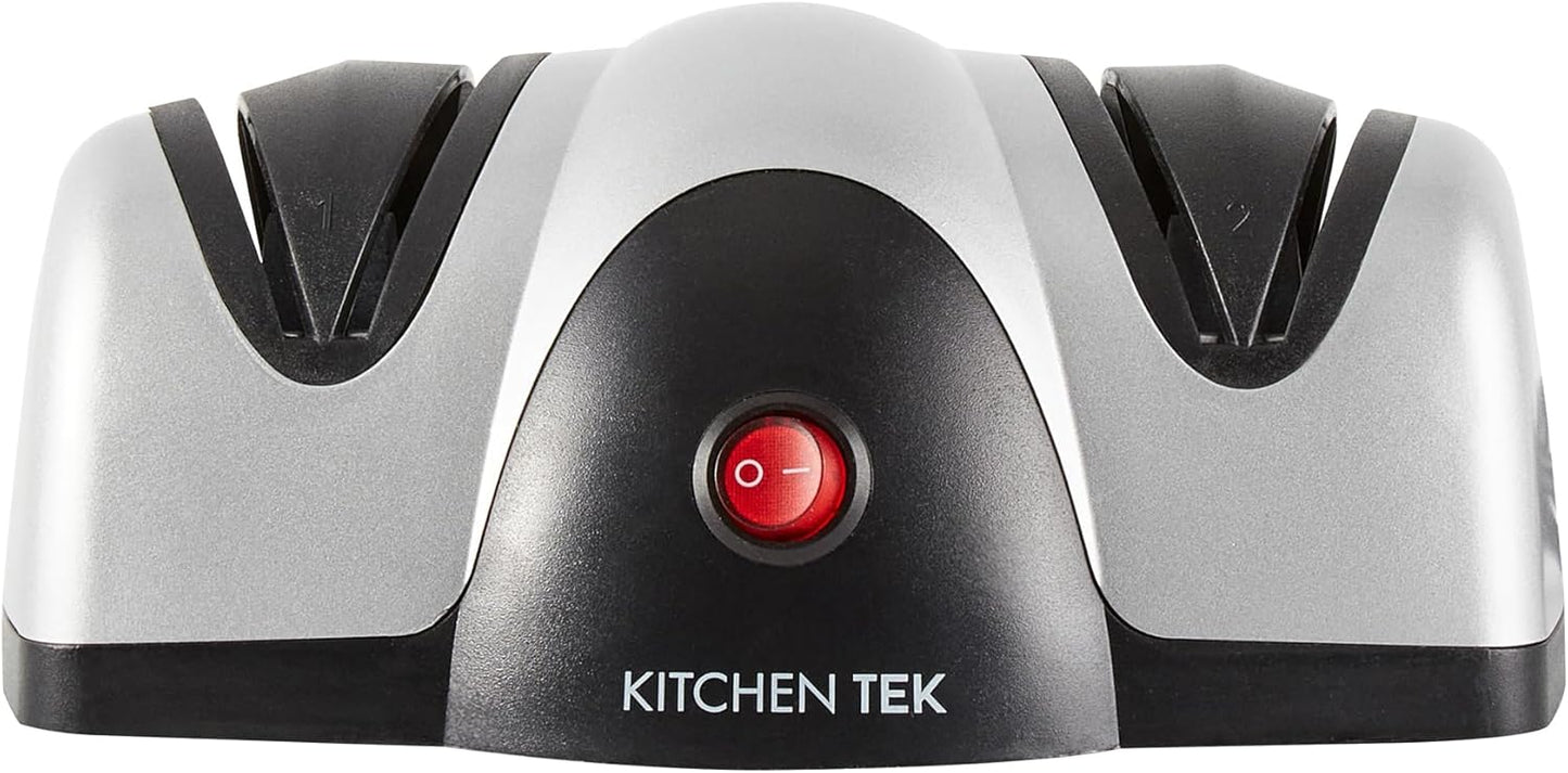 Restaurantware-Kitchen Tek 2-Stage Electric Knife Sharpener, 1 Straight-Edge Knife Sharpener With Diamond Grinding Wheel - 120 Voltage, Quick Sharpening, Gray Plastic, For Kitchen Knives