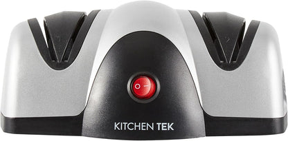 Restaurantware-Kitchen Tek 2-Stage Electric Knife Sharpener, 1 Straight-Edge Knife Sharpener With Diamond Grinding Wheel - 120 Voltage, Quick Sharpening, Gray Plastic, For Kitchen Knives