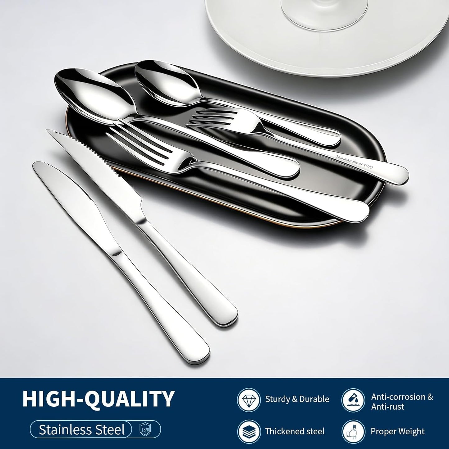 GPY Black Silverware Set, 24-Piece Stainless Steel Flatware Set Service for 4, Titanium Plated Black Eating Utensils, Modern Mirror Finish Cutlery for Kitchen & Home