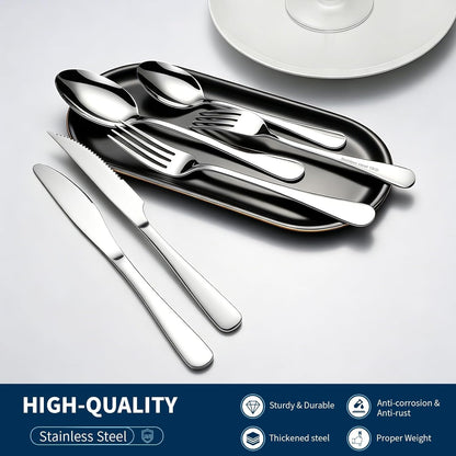 GPY Black Silverware Set, 24-Piece Stainless Steel Flatware Set Service for 4, Titanium Plated Black Eating Utensils, Modern Mirror Finish Cutlery for Kitchen & Home