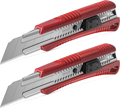 HAUTMEC 25mm Utility Knife, Heavy Duty Auto-Lock, Retractable Box Cutter with 2pcs Spare Snap-off Sharp Blades HT0080-KN