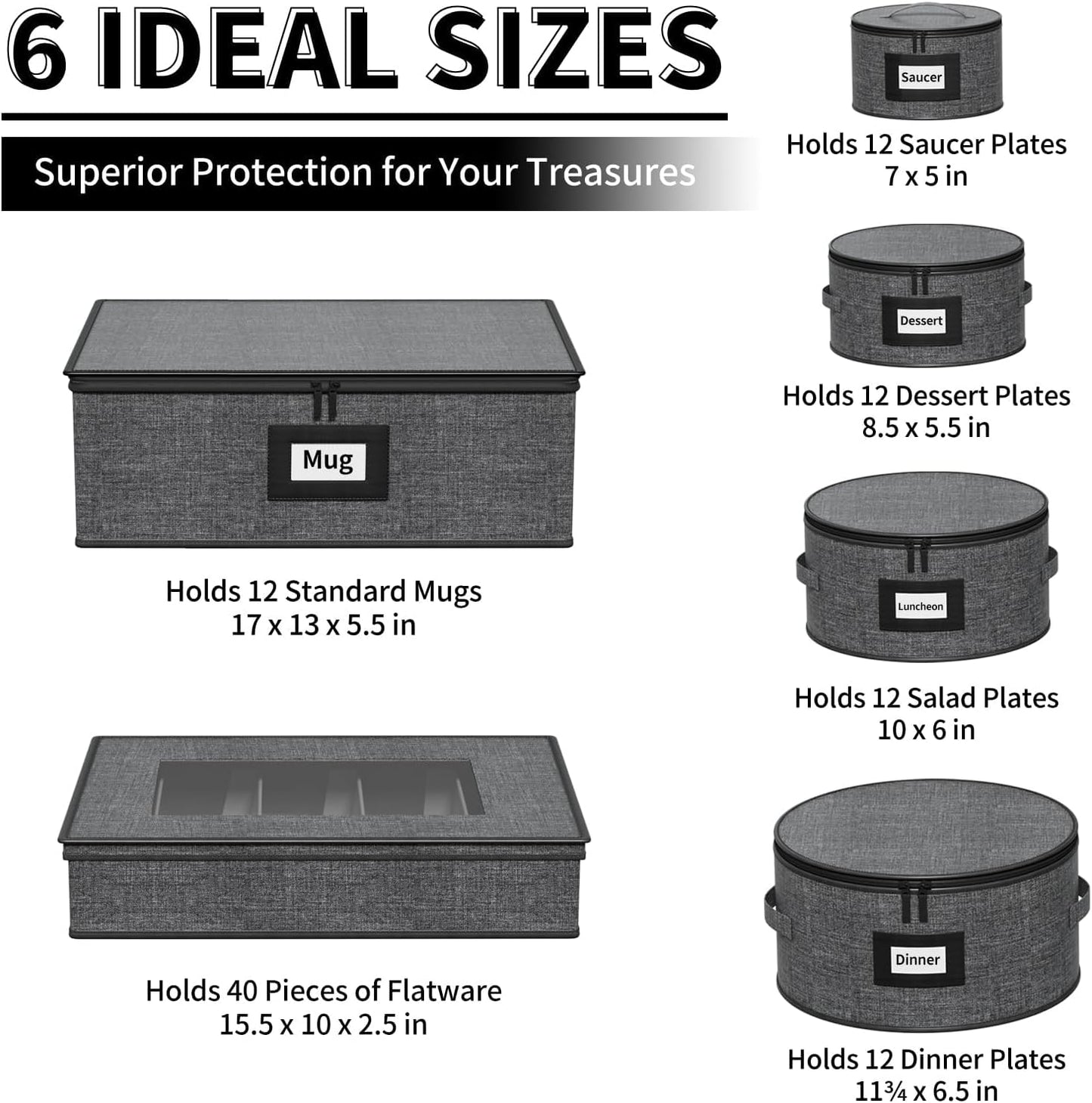 Aokeyee 2-Pack Silverware Storage Box, Sturdy Flatware Organizer with 5 Compartments & Adjustable Dividers, Utensil Case with Clear Lid & Handle for Knives, Forks & Spoons, Gray