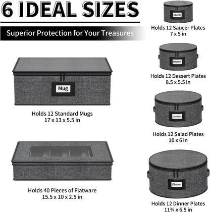 Aokeyee 2-Pack Silverware Storage Box, Sturdy Flatware Organizer with 5 Compartments & Adjustable Dividers, Utensil Case with Clear Lid & Handle for Knives, Forks & Spoons, Gray
