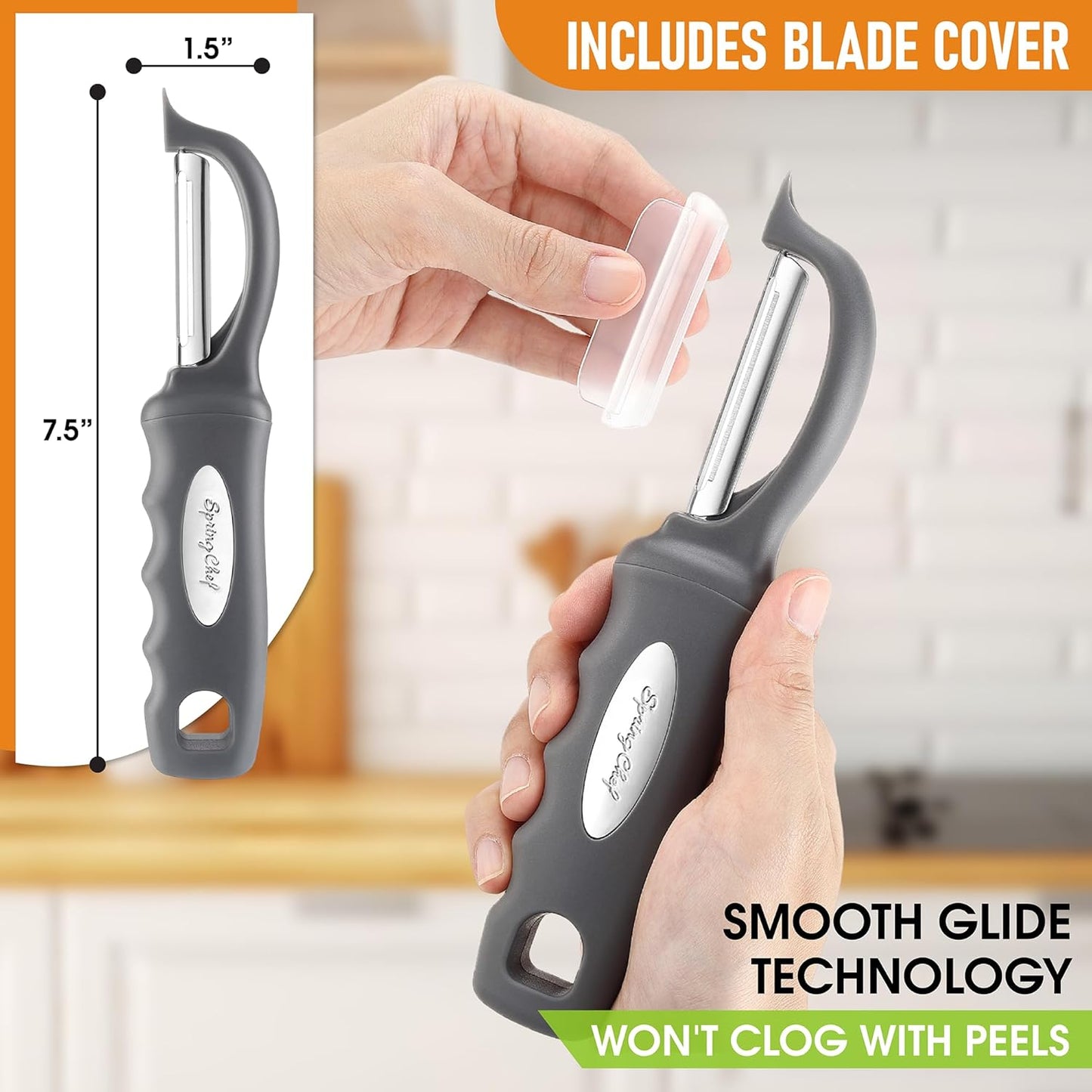 Spring Chef Premium Swivel Vegetable Peeler, Soft Grip Handle and Ultra Sharp Stainless Steel Blades - Perfect Kitchen Peeler For Veggie, Fruit, Potato, Carrot, Apple - Black