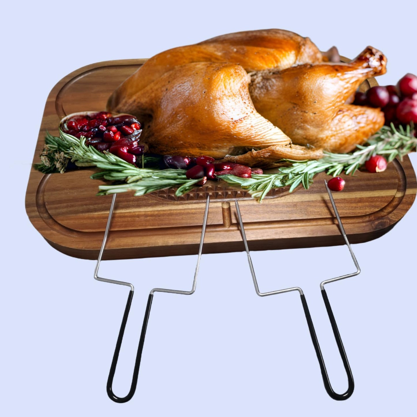 20" Large Holiday Ham Meat Serving Board Thanksgiving Carving Board with Turkey Lifter Set| Acacia Wood Cutting Board with Juice Groove, Good for Carving 22Lbs Meats
