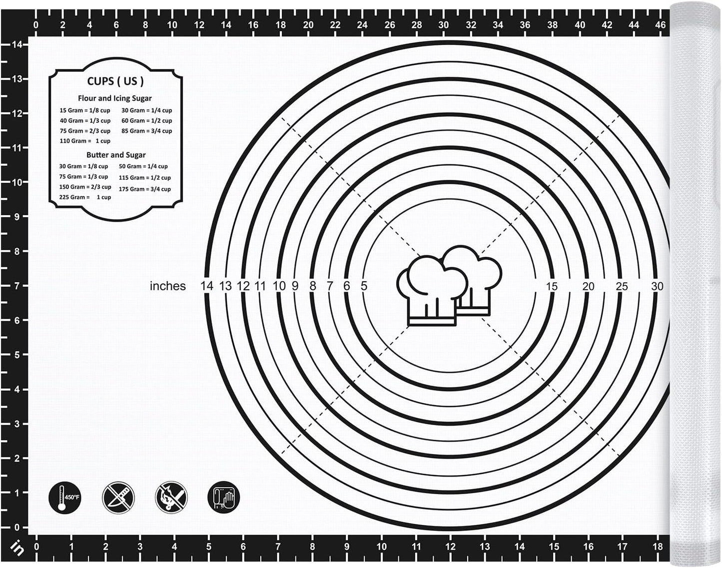 26x16 Inch Extra Thick Silicone Baking Mat with Measurements, Non-slip and Reusable - For Cookies, Bread, Pastry
