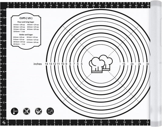 26x16 Inch Extra Thick Silicone Baking Mat with Measurements, Non-slip and Reusable - For Cookies, Bread, Pastry