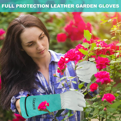 Long Gardening-Gloves Women/Men-Thorn proof Rose Pruning Heavy Duty Gauntlet, Best Garden Gifts for Gardener-L