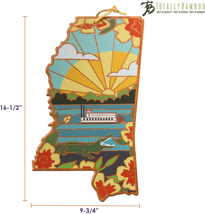 Totally Bamboo North Carolina State Shaped Cutting Board and Charcuterie Serving Platter with Artwork by Summer Stokes, Includes Hang Tie for Wall Display 18" x 8" x 5/8" - Colors A