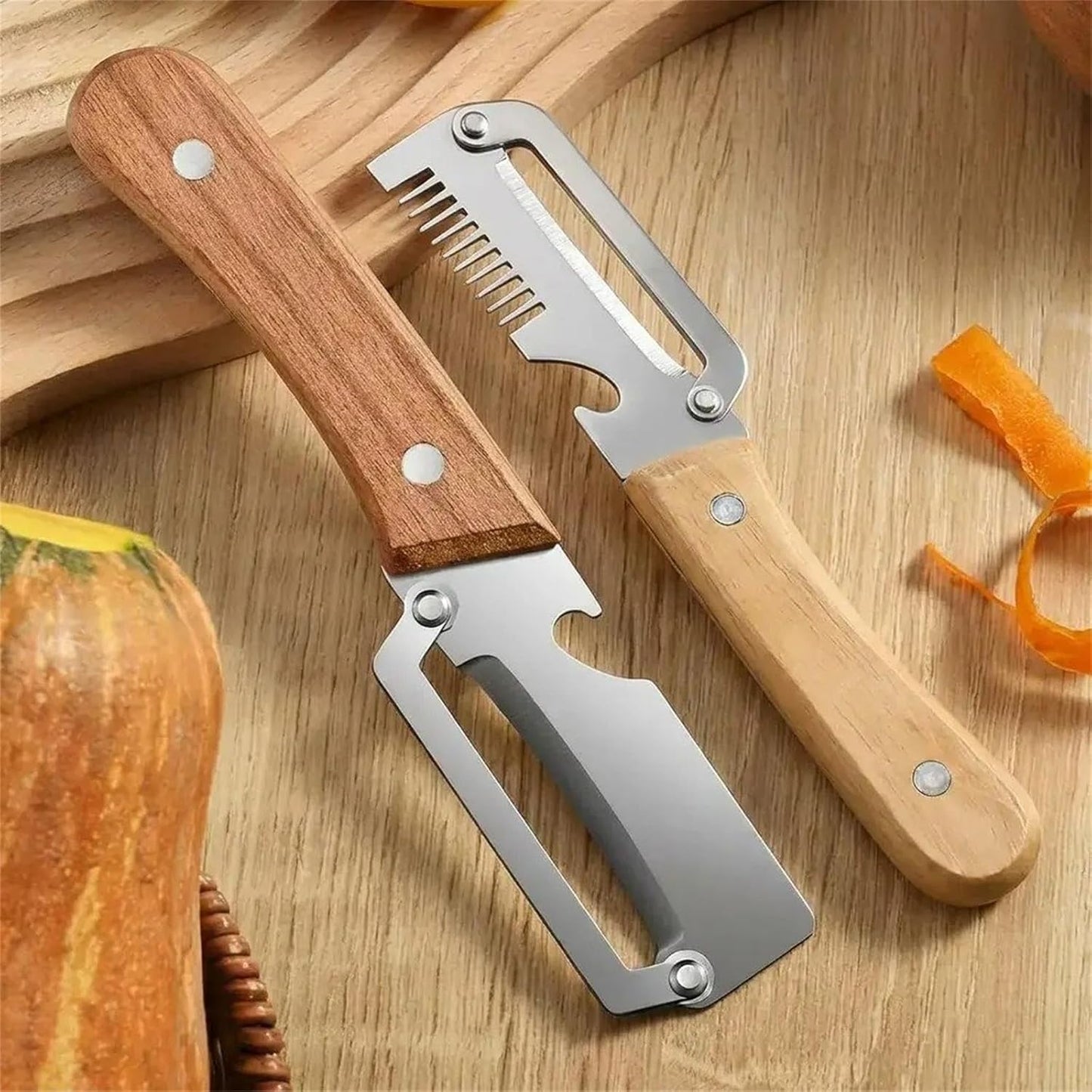 Elite Peeler, Gourmet Knives and Cutlery Set, 2-Pack Multi-functional Vegetable Peeler for Kitchen, 2.5 Mm Stainless Steel Peeler, 3-in-1 Scallion Shredder & Peeler-Stainless Steel, Multi-tool