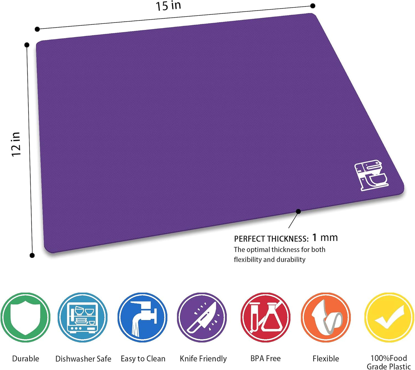 ZVP Flexible Plastic Cutting Board Set of 5 Gradient Color, Colorful Chopping Boards, BPA Free Mats, Non-Slip, Dishwasher Safe, 15x12 Inch, Gray Neutral Colors