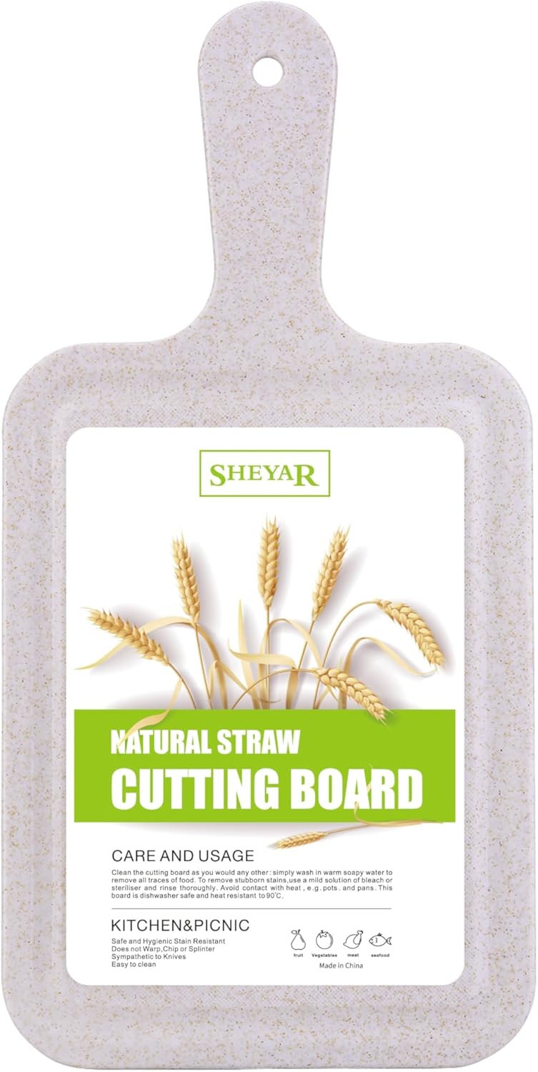Cutting Board for Kitchen, Wheat Straw Fiber Cutting Board, Dish Washer Safe, w/Juice Grooves for Meat, Veggies, Easy Grip Handle, Non-slip Surface Eco-friendly Serveware Accessories （10‘x6.3’）