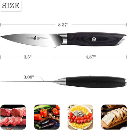 TUO Paring Knife 3.5 Inch - Ultra Sharp Peeling Knife - High Carbon Stainless Steel - Full Tang G10 Handle with Gift Box - Black Hawk S Series
