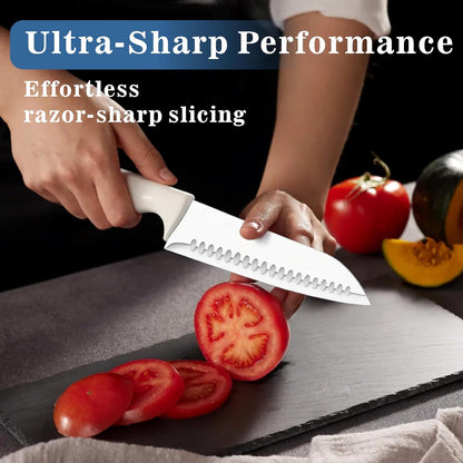 Knife Set, 15 Piece Knife Block Set with Built-in Sharpener, Dishwasher Safe, Rust Resistant, Ergonomic Handle, Stainless Steel White