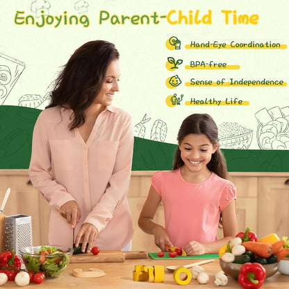 Montessori Kitchen Tools for Toddlers,Kids Knife for Real Cooking,Toddlers Knife Set with Storage Box Kids Safe Knives Children Cutting Set for Girl Boy,Montessori Toys for Kitchen Set -Green