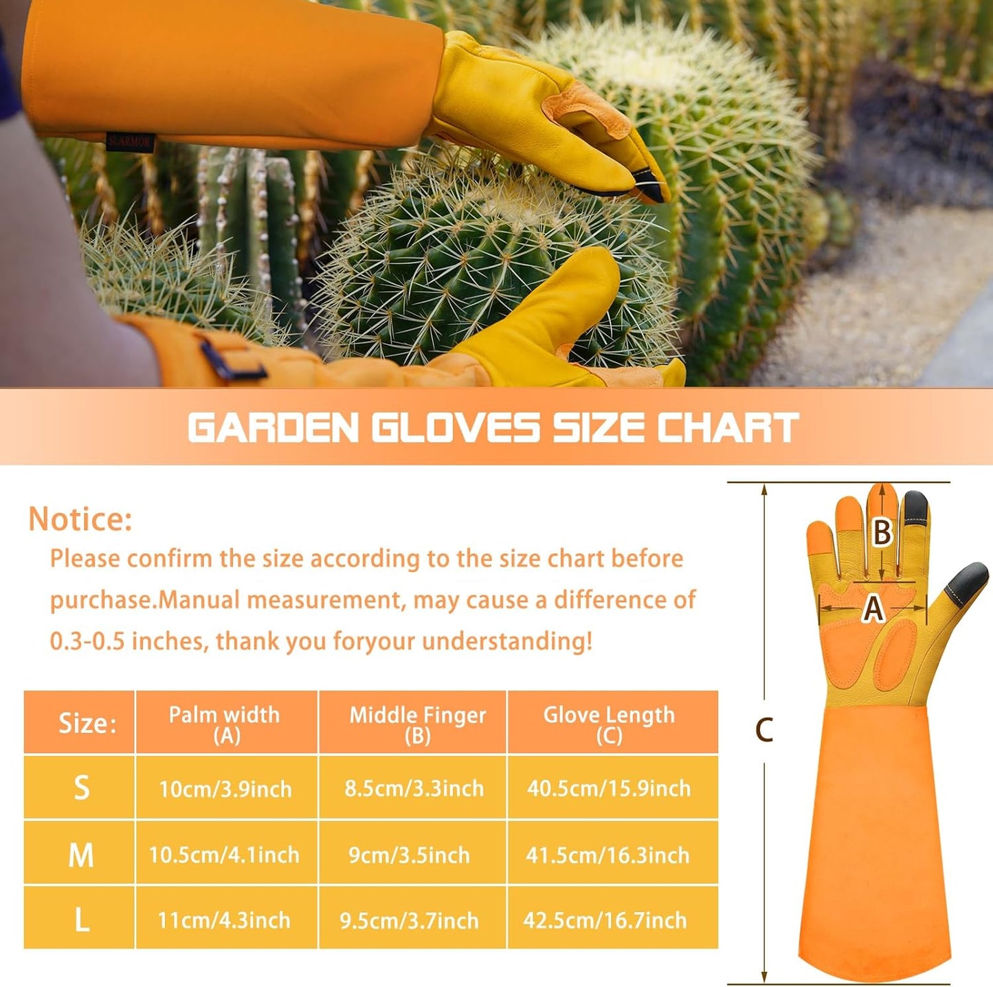 Long Gardening-Gloves Women/Men-Thorn proof Rose Pruning Heavy Duty Gauntlet, Best Garden Gifts for Gardener-L
