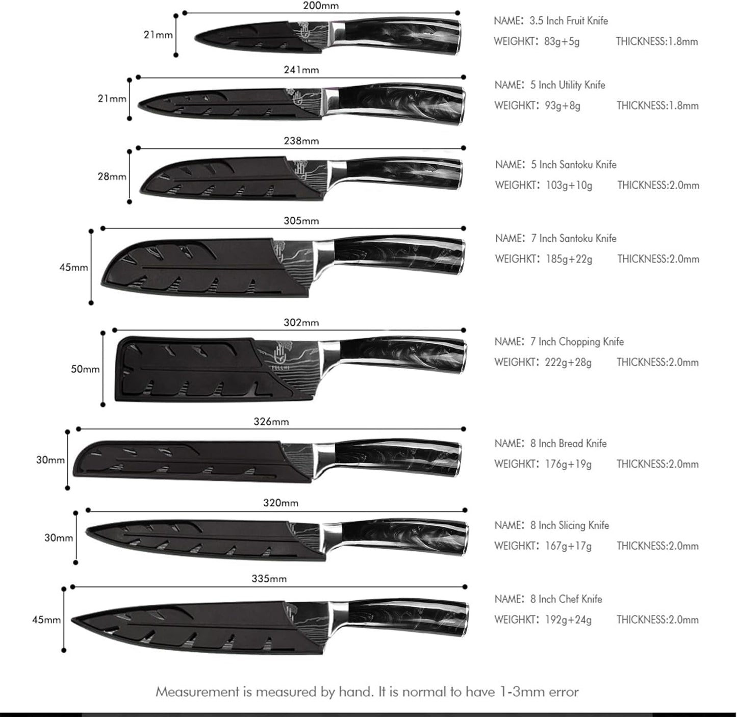 FULLHI Knife Set, 14pcs Japanese Knives Set, Premium German Stainless Steel chef Knife Set