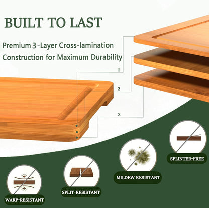 Cutting Boards for Kitchen, Bamboo Cutting Board Set of 3 with Storage Stand, Deep Carbonized Chopping Boards with Deep Juice Grooves and Side Handles for Meat, Vegetables, Fruit and Meal Prep