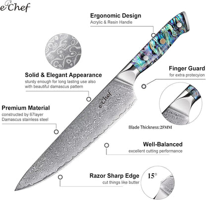 5-Inch Multifunctional Knife, 67-Layer Damascus VG-10 Steel, Abalone Handle, Sharp Knife for Fruits & Vegetables, Gift Box(5-inch utility knife)