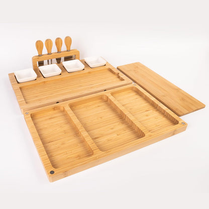 Charcuterie Board Set - Bamboo Cheese Board & Serving Tray with Stainless Steel Knives and Bowls, Housewarming Gifts New Home, Gift for Wedding Couple, Bridal Shower (NLB, 02)