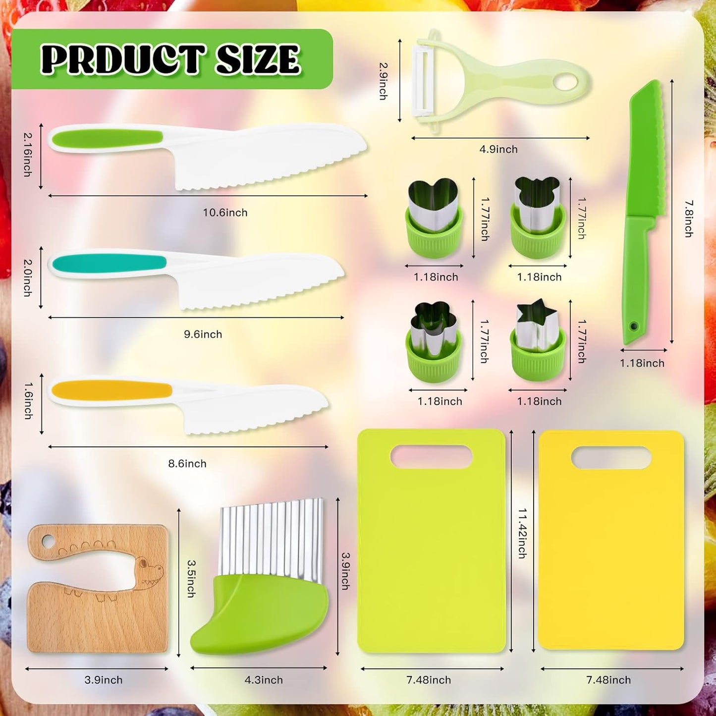 Hilsoeet 26PCS Kids Knives for Real Cooking, Wooden Kids Kitchen Knife Set Include 4 Serrated Edges Plastic Toddler Knives, Cutting Board, Y Peeler, Egg Beater, Toddler Food Picks and Cream Scraper