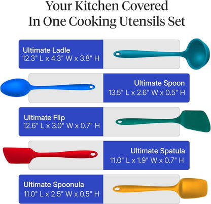 GIR: Get It Right 5 Piece Silicone Ultimate Kitchen Utensils Set - Ladle, Spatula, Flip, Spoon & Spoonula - Non-Toxic Cooking Utensils for Nonstick Cookware, Cooking and Baking - Red