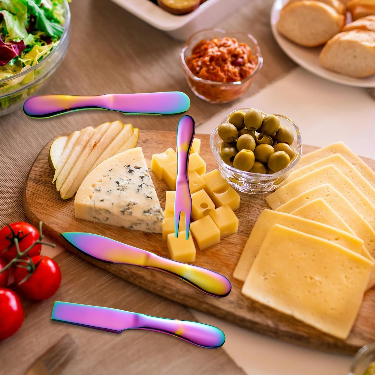 Copper Cheese Knives Set 7 Pieces Stainless Steel Kitchenware Utensils Gadgets 7 Pieces Cheese Knife,Cheese Spreader,Cheese Forks,Cheese Slicer,Cheese Cutter,Butter Knife