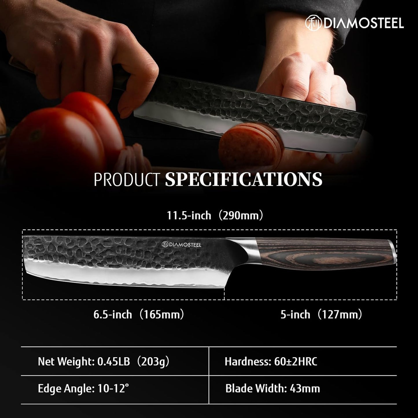 Santoku Knife - 7-Inch Professional Kitchen Knife - Hammered Black Oxide Blade Japanese 9CR18MOV High Carbon Stainless Steel Sharp Chef Knife - Ergonomic Pakkawood Handle with Present Box