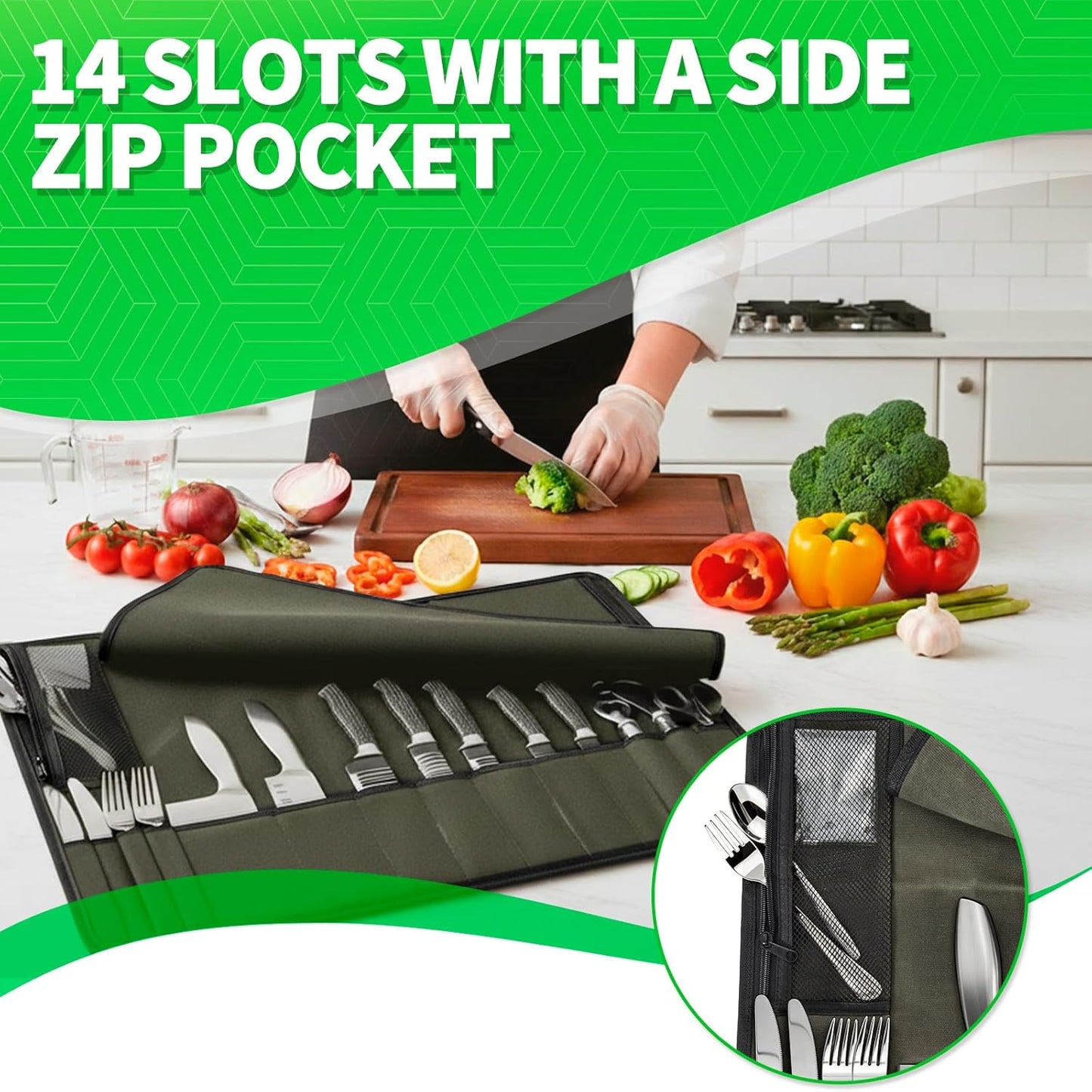 Chef Knife Roll Bag,Knife Roll Bag,Knife Bags for Chefs Professional,Knives Bag,Portable Chef Knife Cases with 14 Slots and Adjustable Shoulder Strap (Bag Only),Black