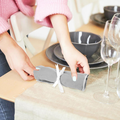 Hillban 6 Pcs Anti Tarnish Silver Storage Bags Silver Storage Cloth Felt Flatware Organizer Anti Tarnish Protector Bags Place Setting Roll with White Ribbon for Kitchen Cutlery (12 Slots,Black)