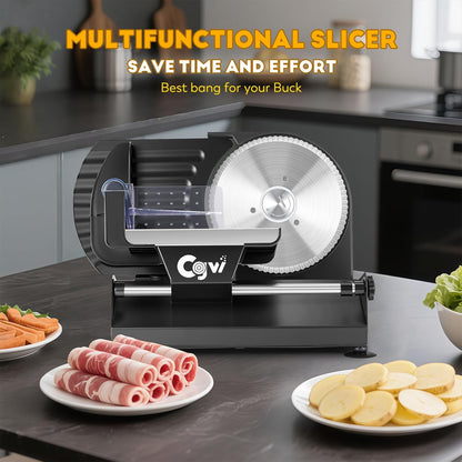 CGOLDENWALL Meat Slicer, 220W Electric Deil Food Slicer with 2 Removable 7.5" Blades, 4/5" Adjustable Thickness, Food Slicer Machine for Home Cutting Meat Cheese Bread Vegetables, 110V CE