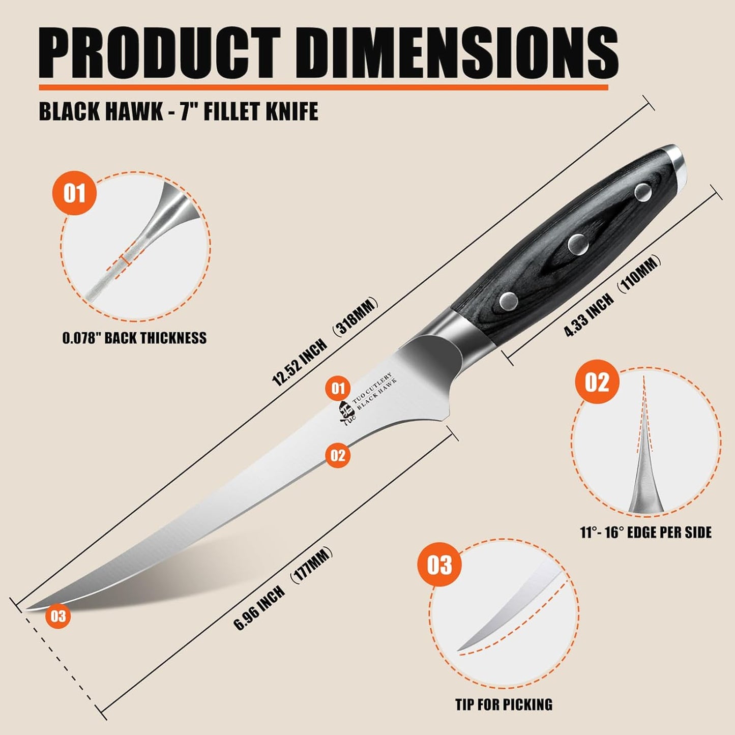 TUO Honing Rod, Knife Sharpening Rod 8 Inch, High Carbon German Steel Knife Sharpener with Ergonomic Pakkawood Handle, Premium Honing Steel for Kitchen Knives Blade Maintenance, Black Hawk Series
