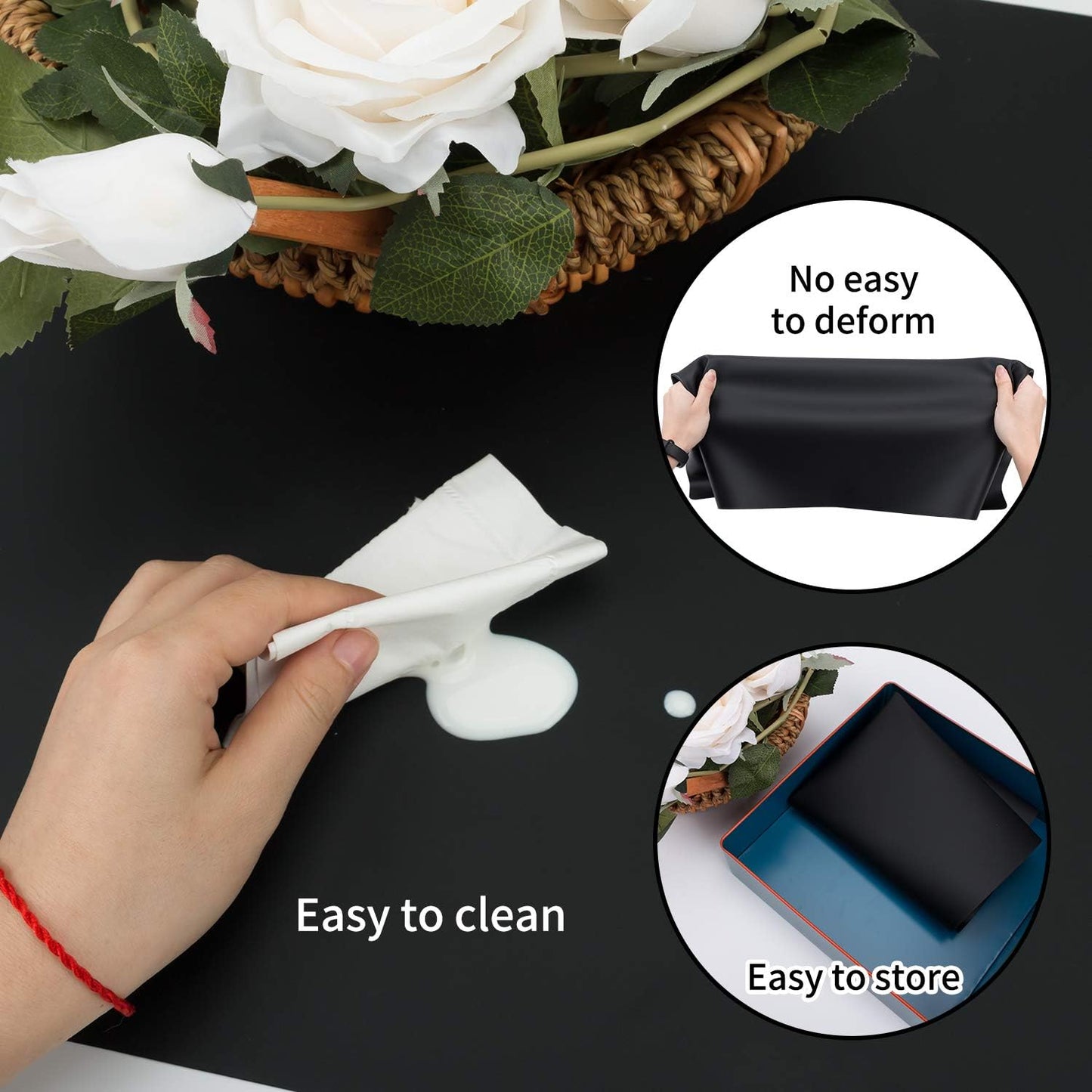 Extra Large Dark Green Countertop Mat - Silicone Table Kitchen Desk Mat - Non-Slip & Heat Resistant - Dinner Placemat Pastry Dough Rolling Mat - Colors B