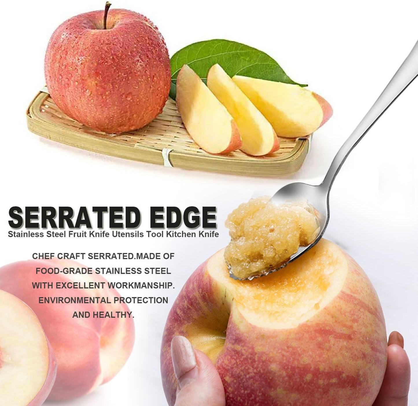 Grapefruit Spoons Serrated Edge Stainless Steel Fruit Knife Grapefruit Utensils Tool Dessert Spoons for Citrus Lemon Kiwi Salads Melon Lime Pitaya Apple Fruit Puree