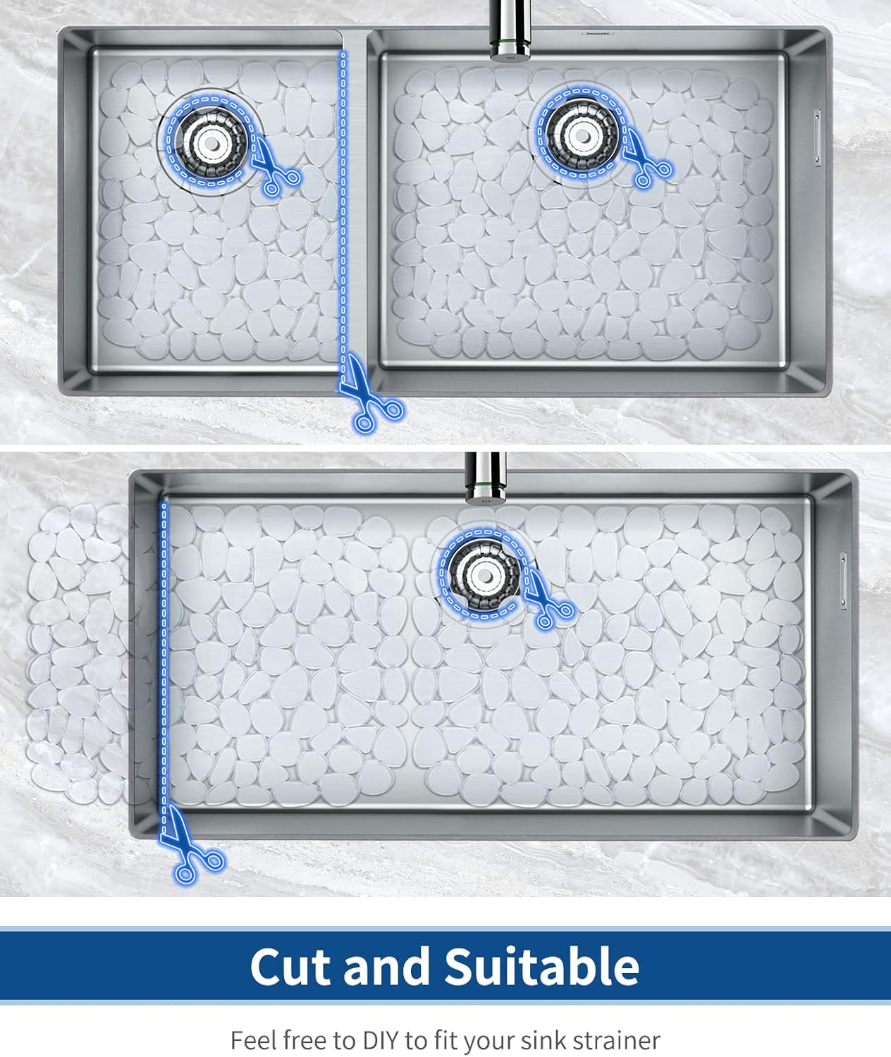 Bligli Pebble Sink Mat for Stainless Steel/Ceramic Sinks, PVC Eco-Friendly Sink Protectors Mats for Bottom of Kitchen Sink, Dish Drying Mat for Dishes and Glassware, 15.7 x 11.8 inch, Blue