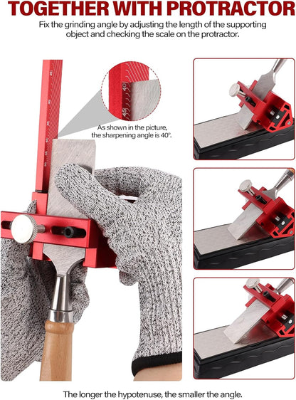 Double-side Chisel Sharpening Kit, Kalolary Professional Diamond Sharpening Stones Knife Sharpener Plate with Honing Guide Protractor for Chisel Kitchen Outdoor Woodworking Tools (600/1200 Grit)