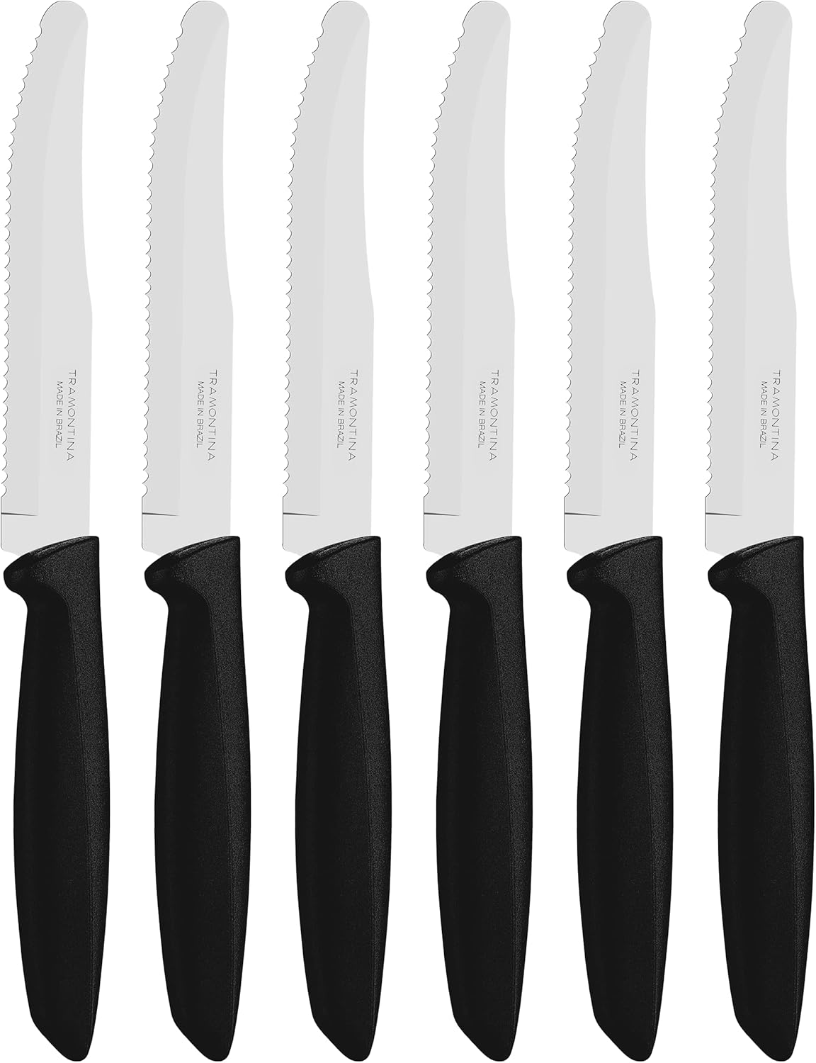 Tramontina Kitchen Knives Set of 6, Serrated Fruit Tomato Cooking Knife, Vegetable Chopper Peeler, Stainless Steel, Multipurpose, Pointed Tip, Brown, 23498454