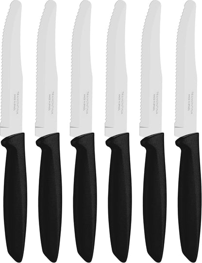 Tramontina Kitchen Knives Set of 6, Serrated Fruit Tomato Cooking Knife, Vegetable Chopper Peeler, Stainless Steel, Multipurpose, Pointed Tip, Brown, 23498454