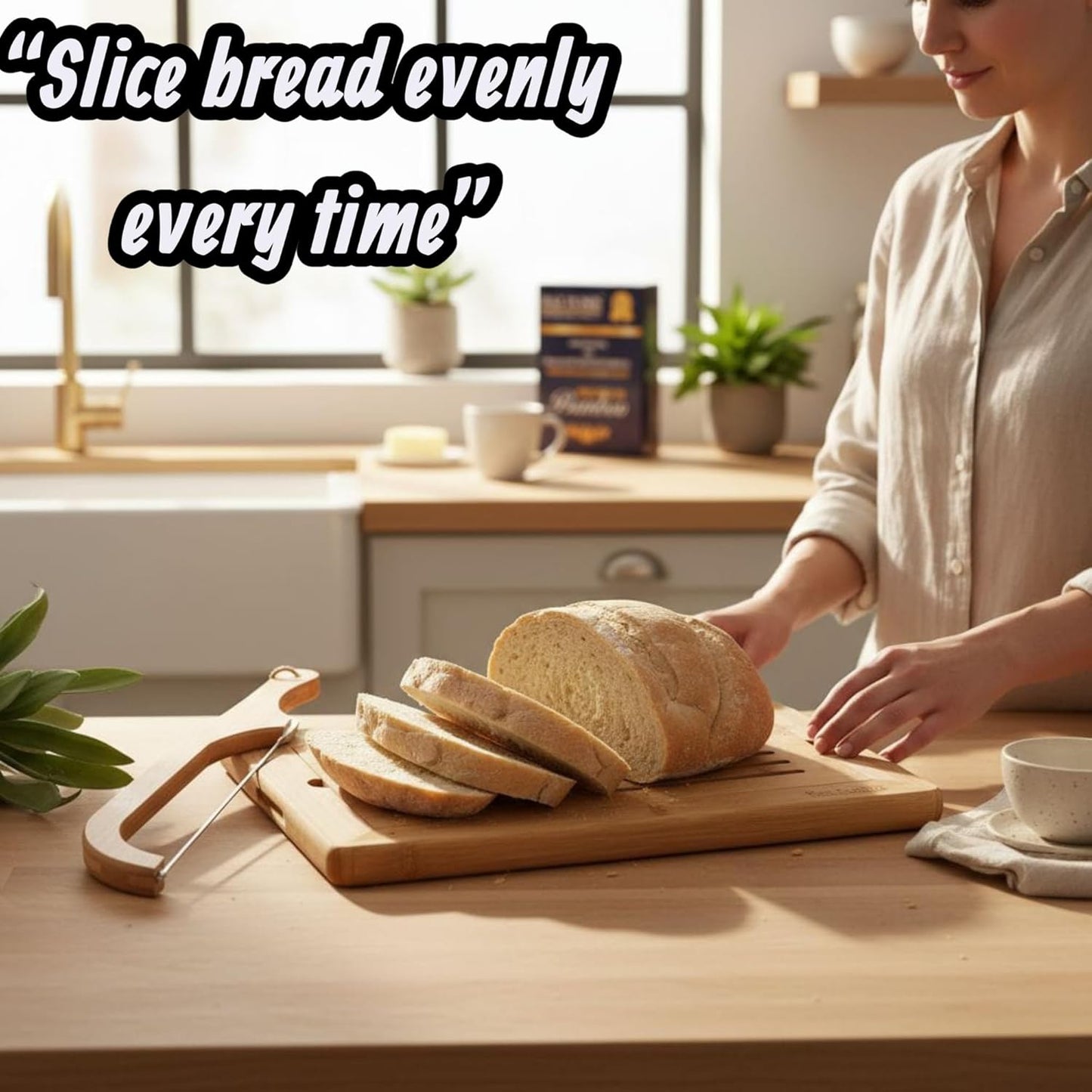 Bread Cutting Board, Bread slicer,Crumb Tray with holder,Bread Serving for Kitchen-Complete set for Slicing Homemade Bread- bow knife (16") Cutting Board (15x9,5") with Crumb