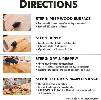 Watco Butcher Block Oil & Finish | Safe For Food Contact | Easy Wipe‑On Application | Oil Sheen Enhances and Protects | Clear | Pint