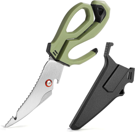 10" Stainless Steel Fishing Scissors Fishing Shears with Fin Clipper and Fish Scaler kitchen Scissors All Purpose for Chicken Fish Turkeys Food